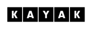 The word kayak is written in white letters on a black background.