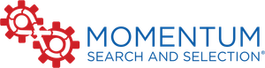 Logo for Momentum Search and Selection: red gears, blue text.