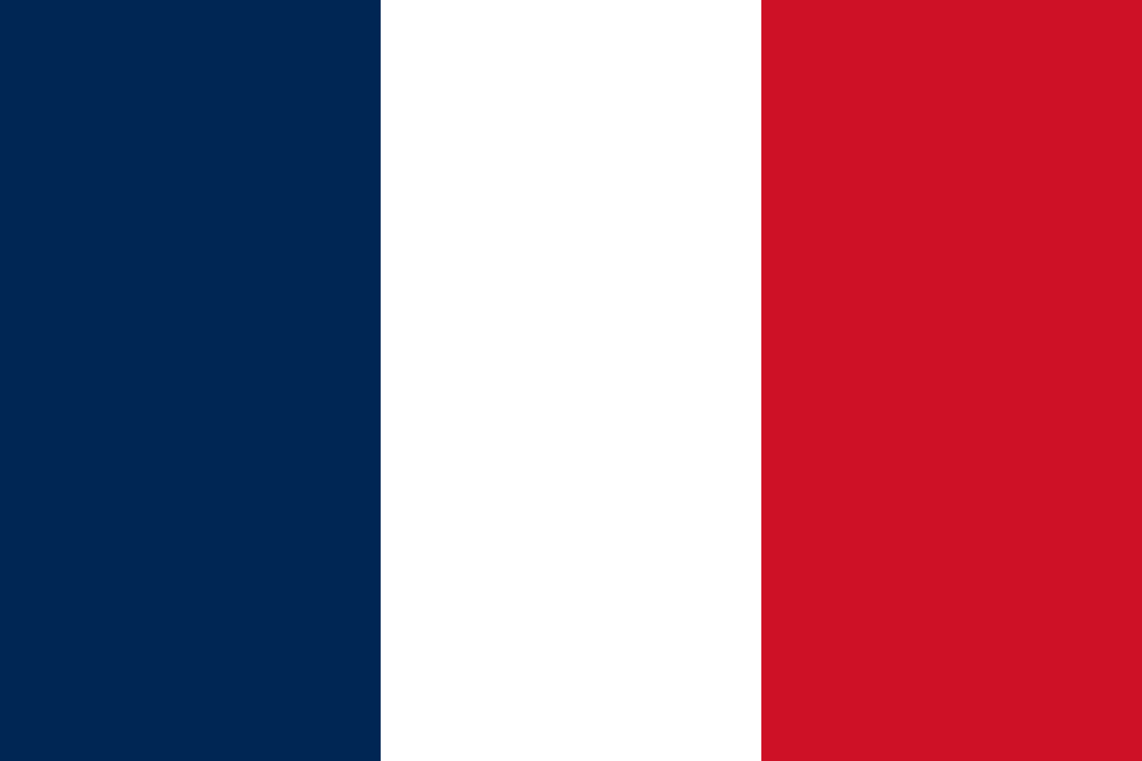 Französische Flagge: vertikale blaue, weiße und rote Streifen.