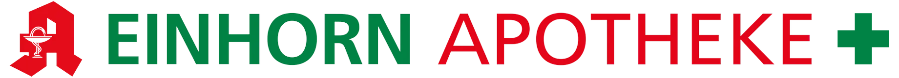 Logo in Grün und Rot. Ein rotes Apothekensymbol steht vor dem Text, gefolgt von einem grünen Pluszeichen.