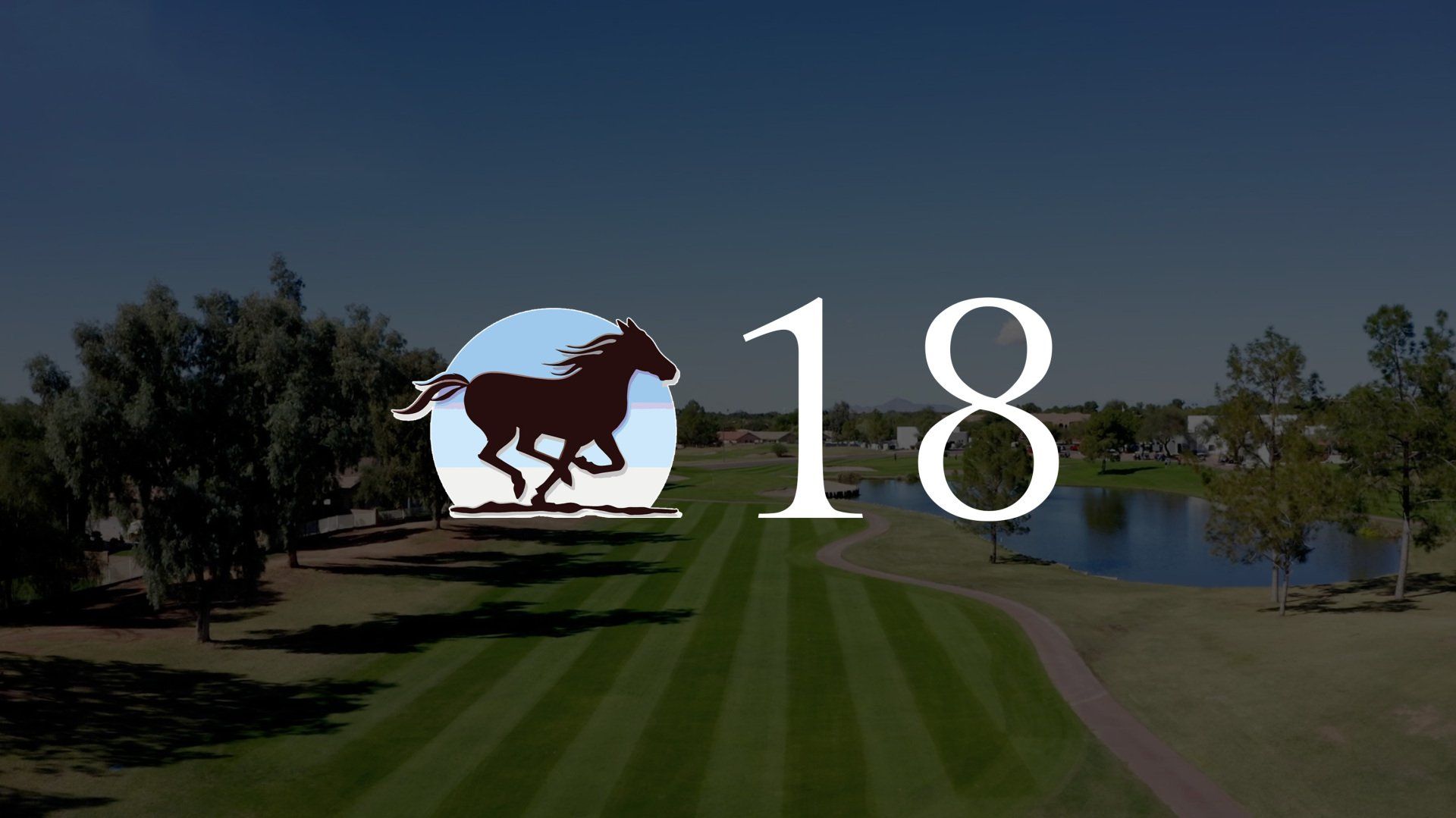 A picture of a horse on a golf course with the number 18