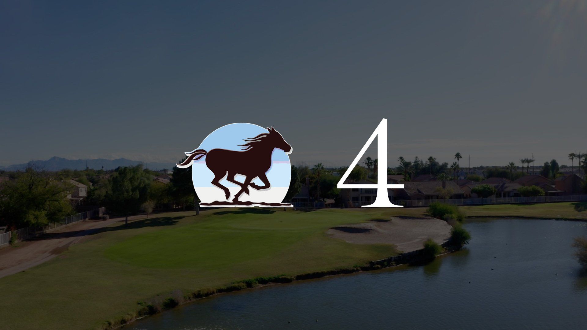 An aerial view of a golf course with a horse and the number four.