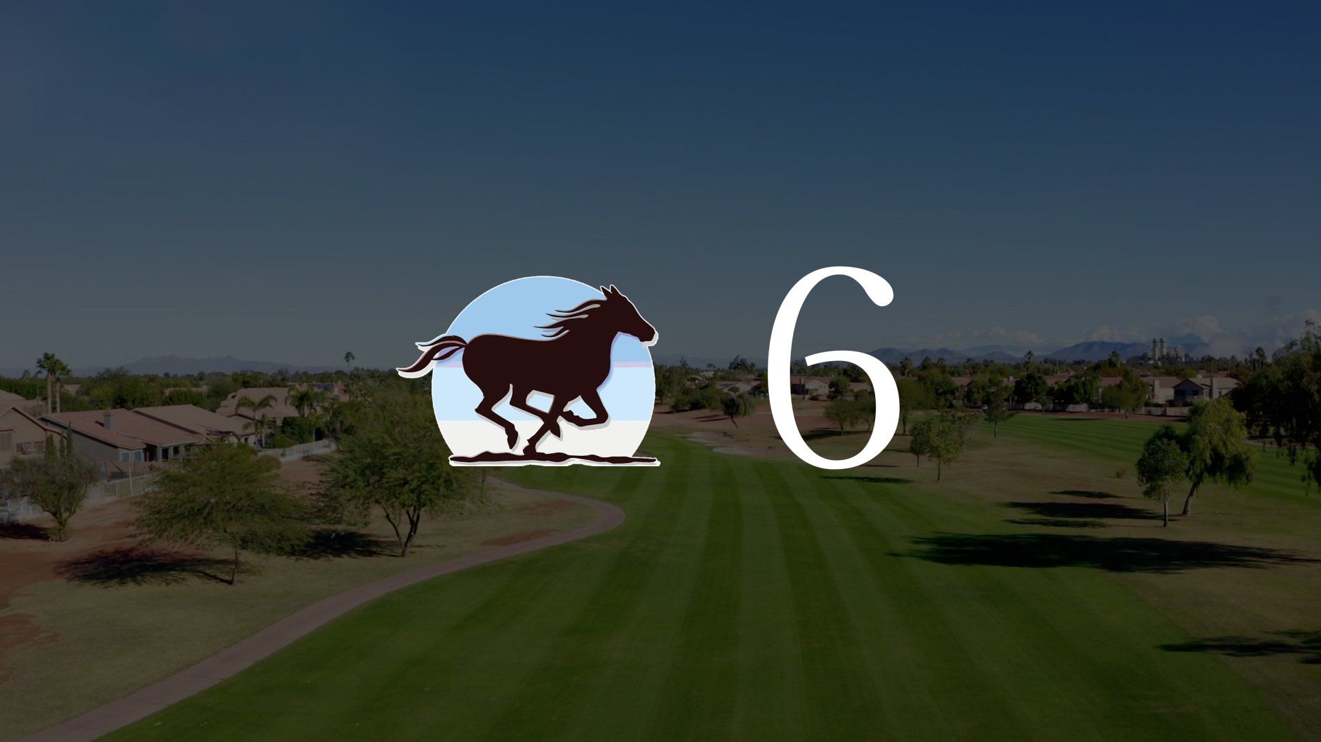 A picture of a horse and the number 6 on a golf course