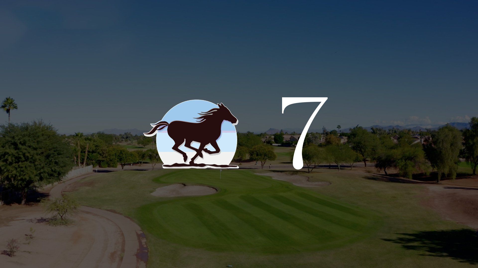 An aerial view of a golf course with a horse and the number 7