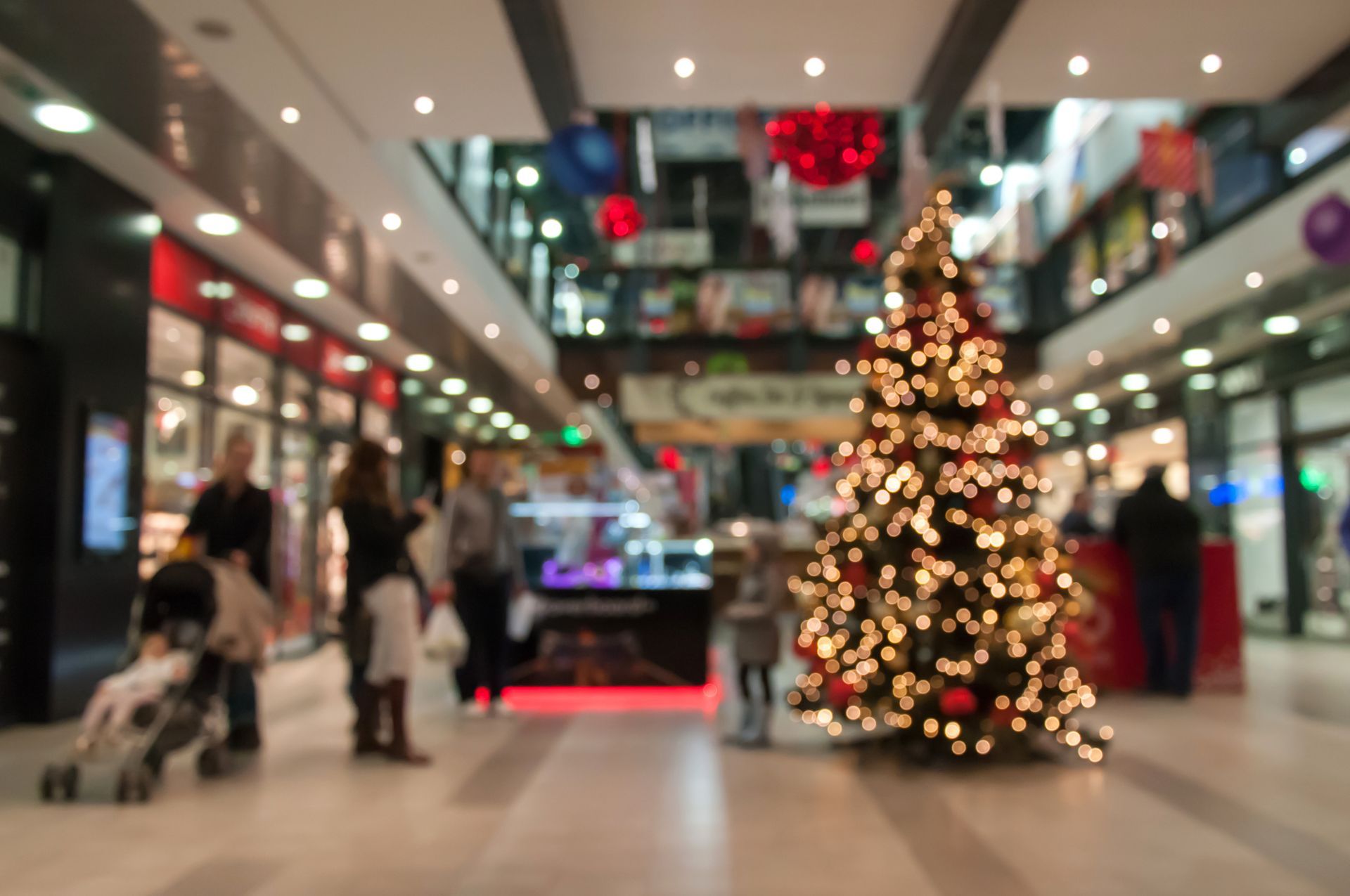 Shopping center decorated for Christmas