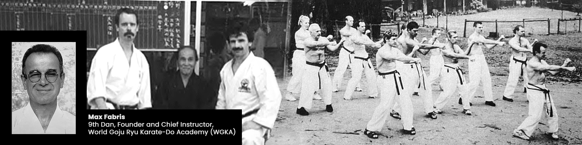 Way of Martial House Karate class in progress; a portrait of a man, and some people in white uniforms are practicing outside.