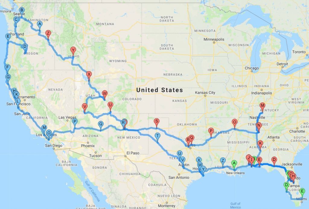 Map of our 2017 route as a fulltime family