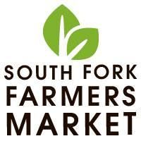 The logo for south fork farmers market has a green leaf on it.