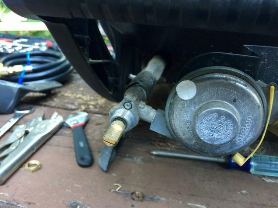 A close up of a gas valve on a table