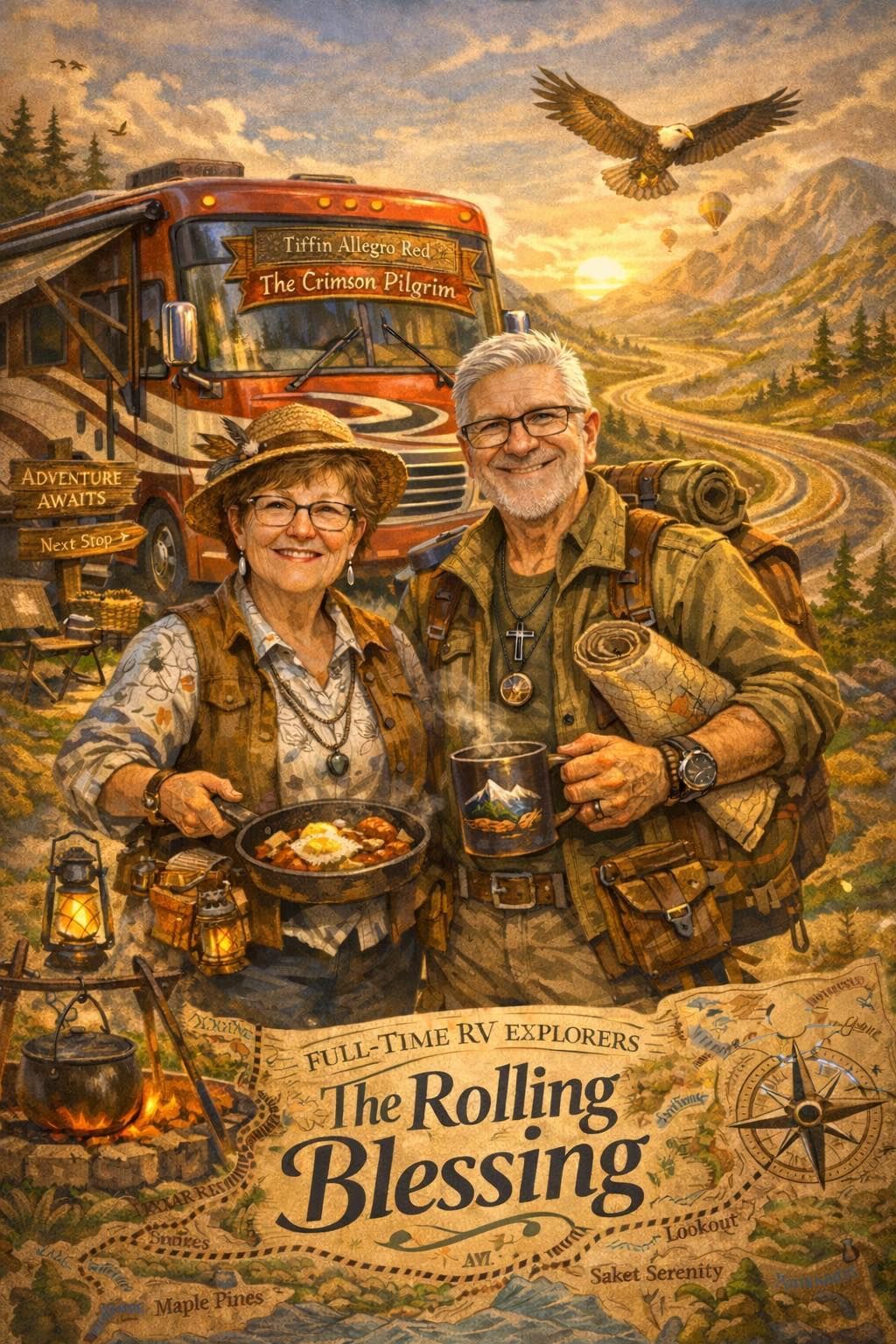 Bunky & Renee Cartoon with RV in the background