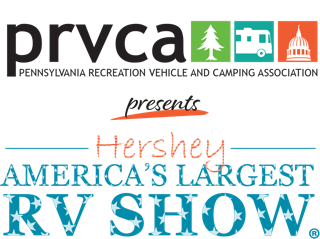 PRVCA presents Hershey America’s Largest RV Show logo with campground and RV icons