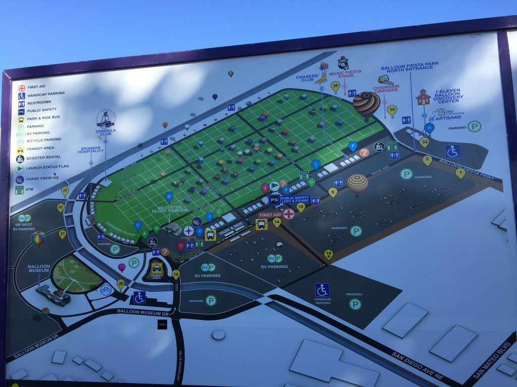 Map of a large outdoor area, likely a fairground or event space, with various marked points.