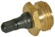 A close up of a brass valve with a black rubber cap on a white background.