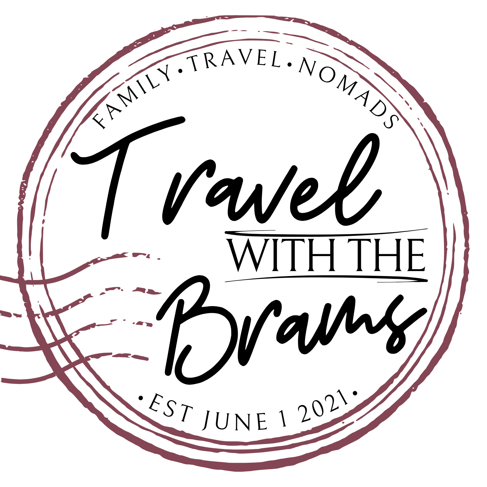 Round white logo reading “Travel with the Brams,” with “Family • Travel • Nomads” and “Est. June 1, 2021.”
