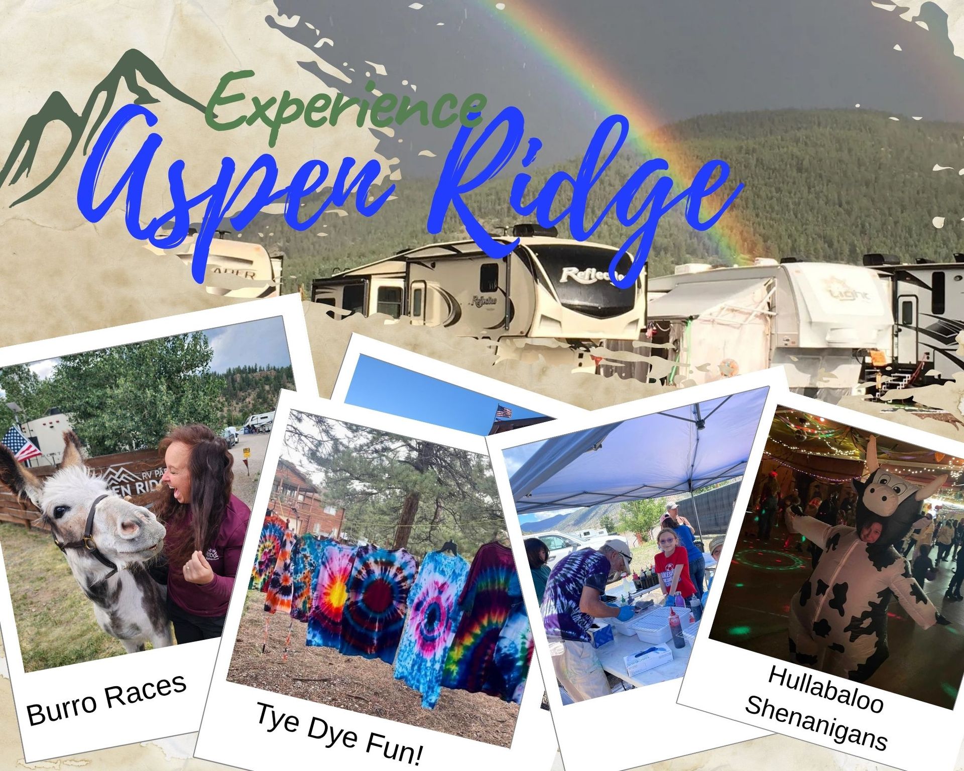 A collage of photos with the words experience aspen ridge