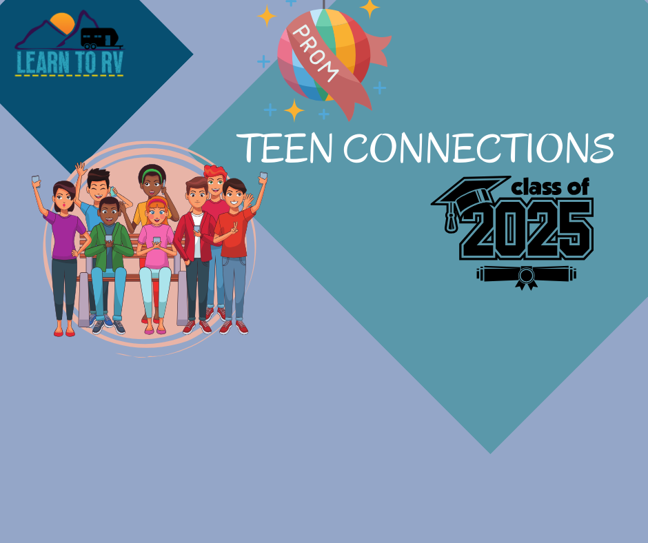 A group of people standing next to each other with the words teen connections class of 2025