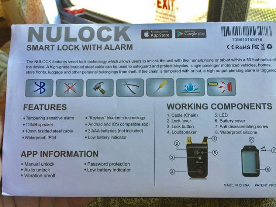 A box of nulock smart lock with alarm features and working components