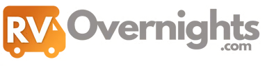 RV Overnights logo with orange RV icon and gray text.