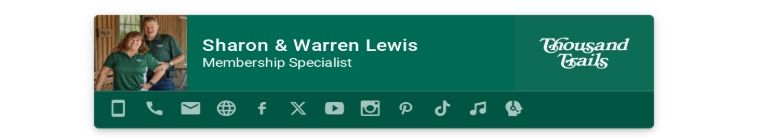 Green website banner with a couple’s photo, “Sharon & Warren Lewis,” and the “Wigwam Events” logo.