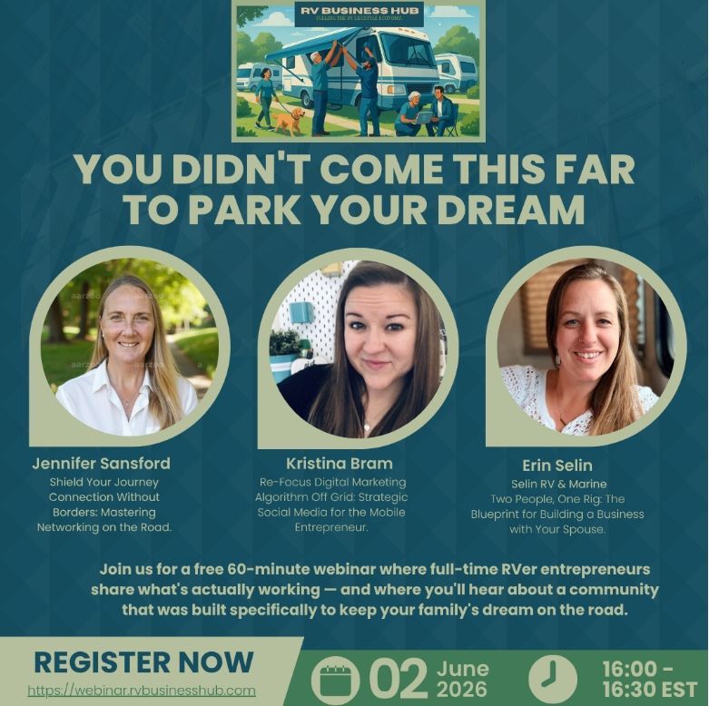 Promotional flyer with three speaker headshots and text: “You didn’t come this far to park your dream”; register now.