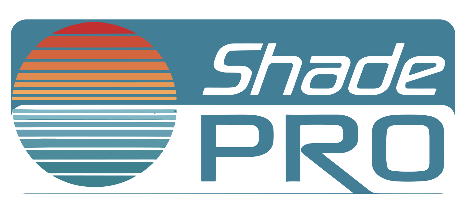 Shade PRO logo with a sunset design over water.