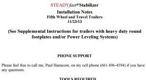 A steady fast stabilizer installation notes for fifth wheel and travel trailers