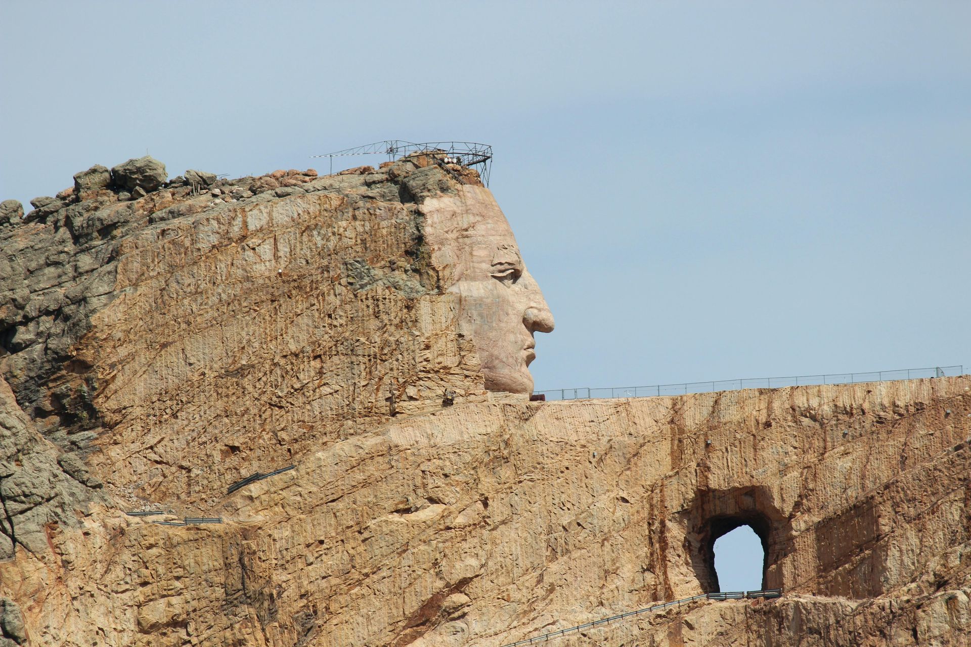 Crazy Horse Memorial, a mountain carving depicting the Native American leader, profile view, South Dakota.