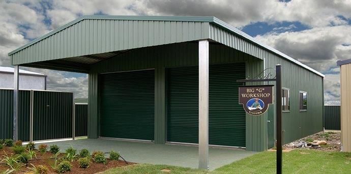 A Green shed with a side awning — More Than Garages Pty Ltd–Ranbuild Tamworth in Taminda, NSW
