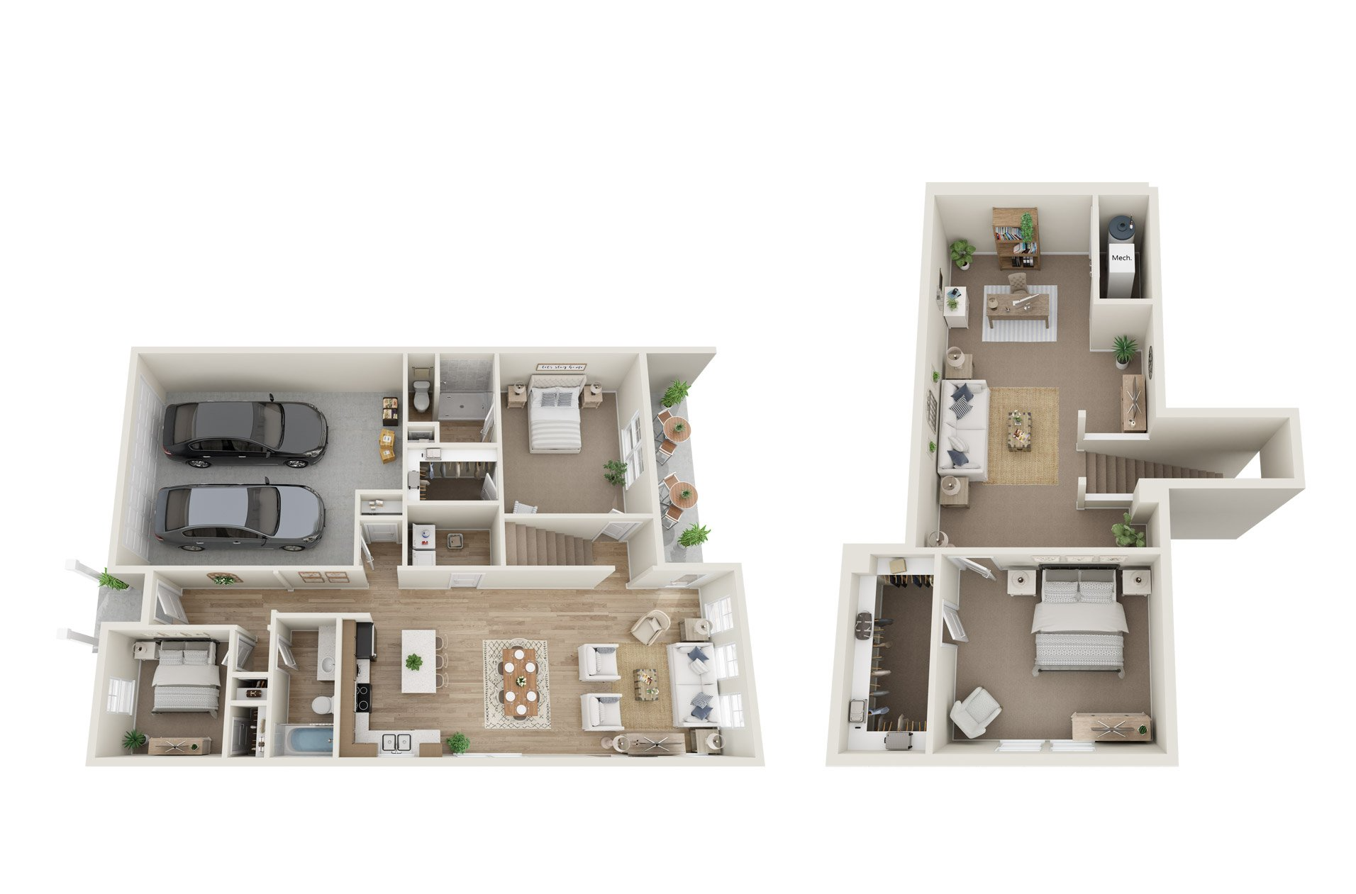 3d rendering of Ashwick 3 bed 2 bath floor plan