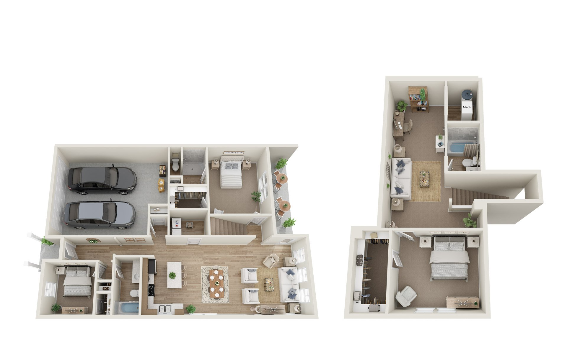 3d rendering of Ashwick 3 bed 3 bath floor plan