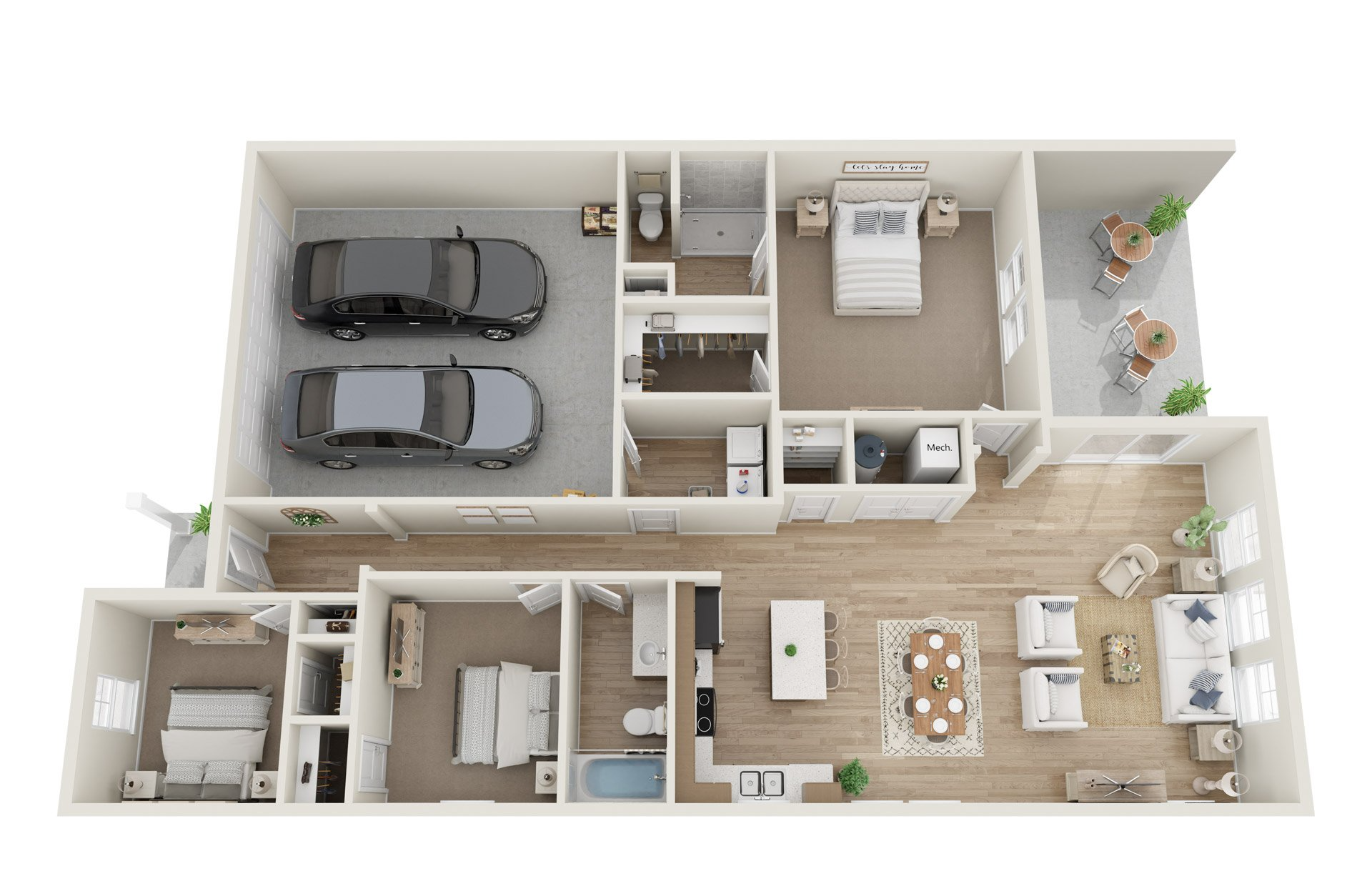 Floor plan rendering of the Fairington. 3 beds, 2 baths