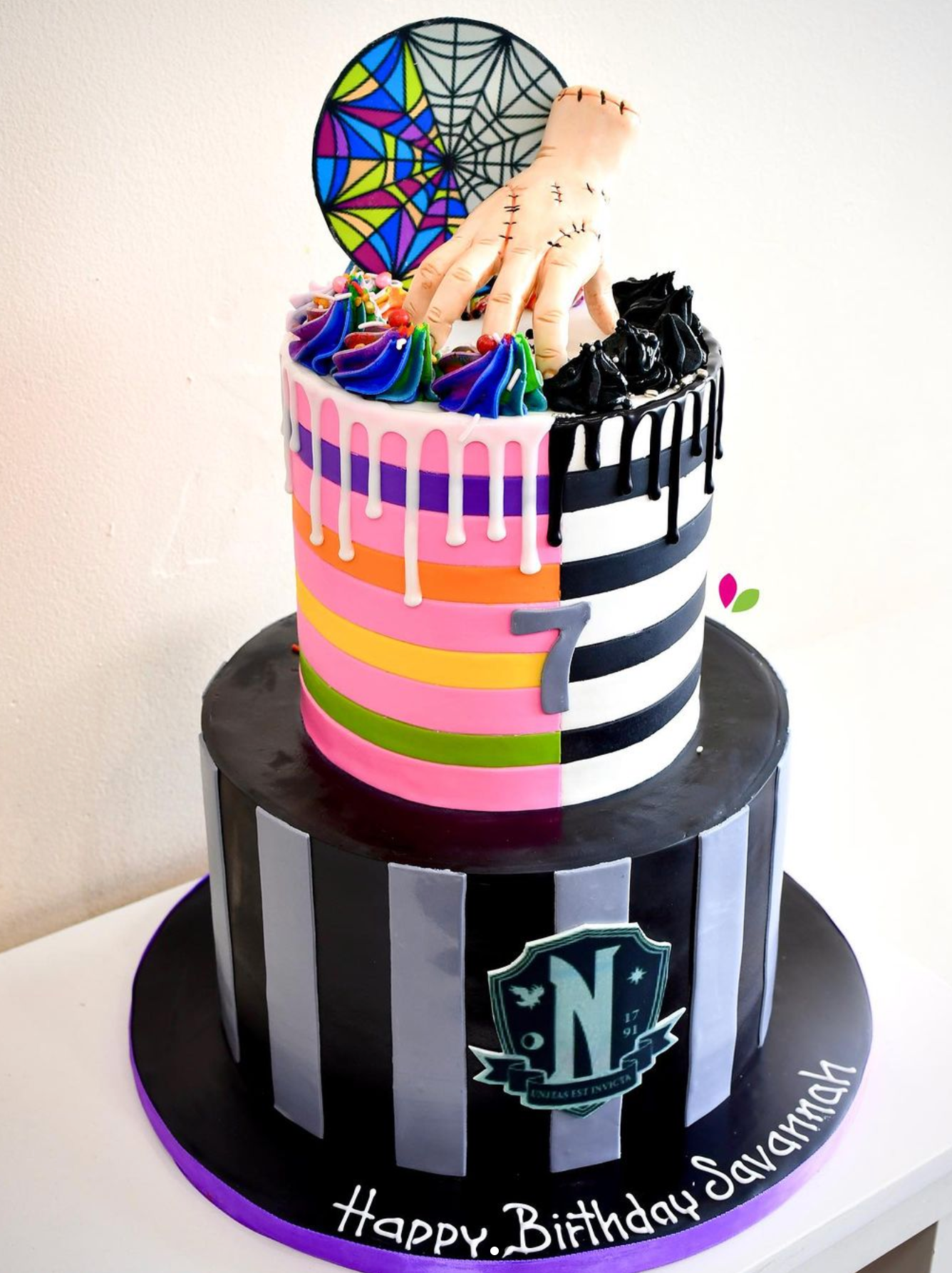 A birthday cake with the number 7 on it
