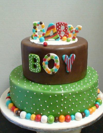 A cake that says baby boy on top of it