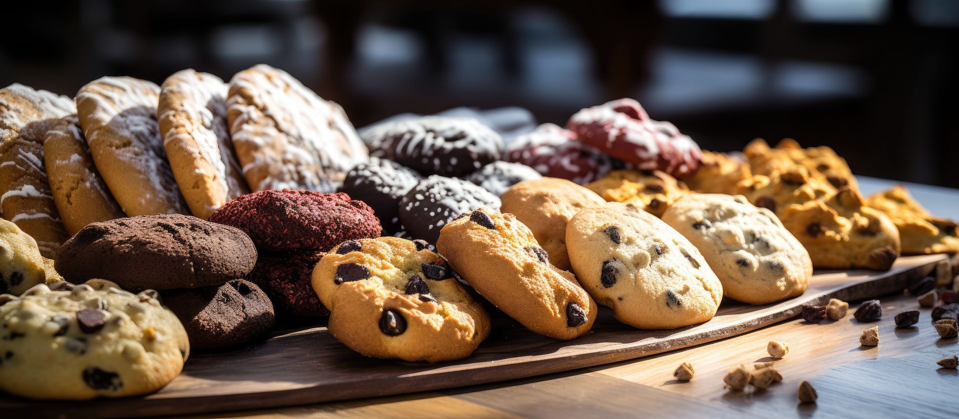 There are many different types of cookies on the table.