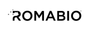 A black and white logo for romabio on a white background
