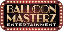 Logo for Balloon Masterz Entertainment. Blue and orange text on a dark blue background.
