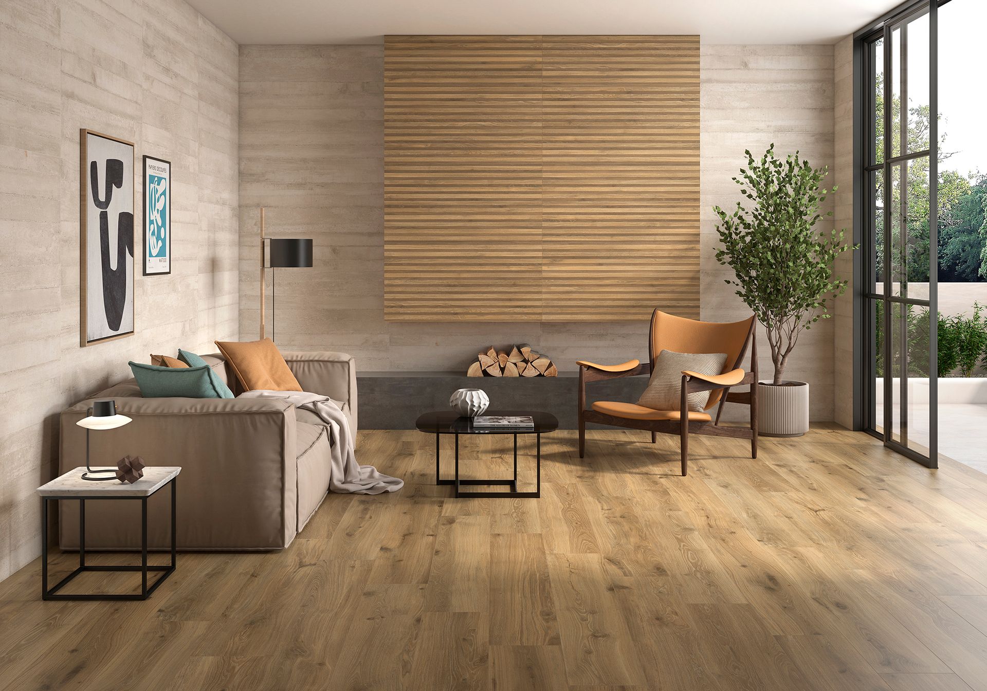 Diseña tu sala ideal con la calidez de la madera y el estilo contemporáneo.