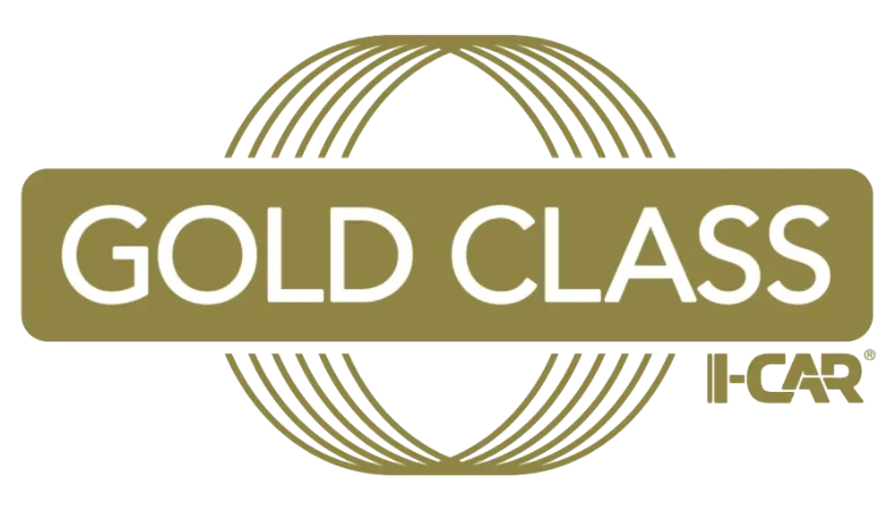 Gold Class I-CAR logo in gold and white with circular line design