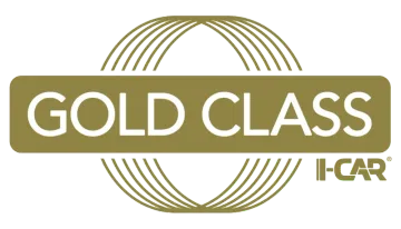 Gold Class I-CAR logo in gold and white with circular line design