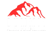 Red stylized mountain range.