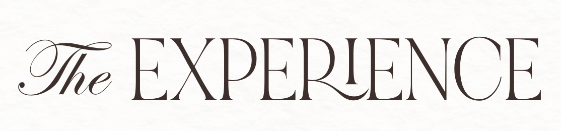 The word “EXPERIENCE” in elegant serif text with a cursive “The” on a light background