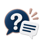Blue speech bubble with white question mark and a smaller white chat bubble with text lines