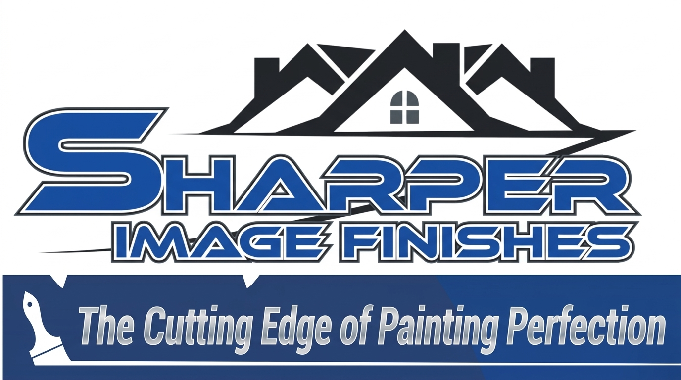 Sharper Image Finishes logo with house roof icon and tagline, “The Cutting Edge of Painting Perfection”