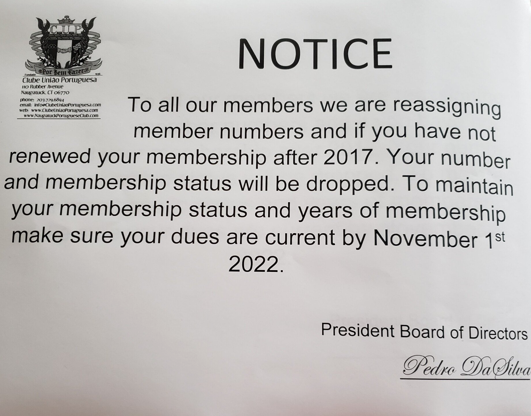 Naugatuck Portuguese Club Membership Application