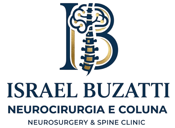 Logotipo da Israel Buzatti Neurocirurgia e Coluna, com uma coluna vertebral integrada a um ícone 