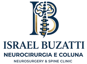 Logotipo da Israel Buzatti Neurocirurgia e Coluna, com uma coluna vertebral integrada a um ícone