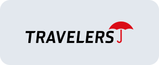 The logo for travelers j has a red umbrella on it.