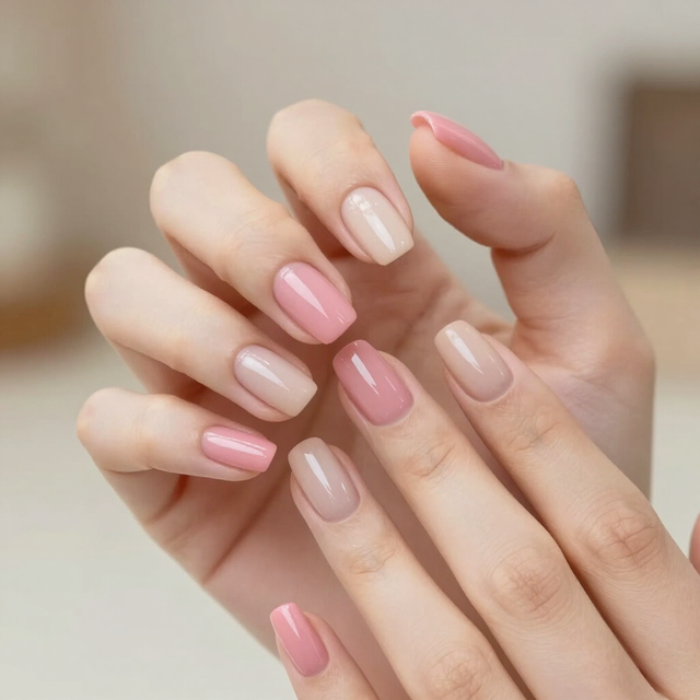 Manos aplicando esmalte de uñas sobre uñas cuidadosamente arregladas en el lavabo de un salón de belleza.