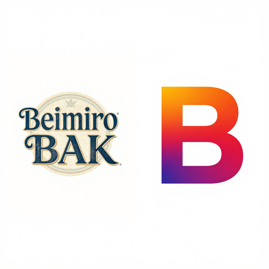 Beimiro BAK logo beside a gradient orange-to-purple letter B on a white background