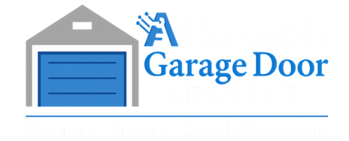 Garage door repair logo with blue garage and wrench icon